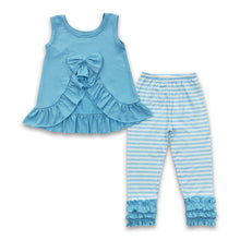Load image into Gallery viewer, Blue bow backless top stripe leggings girls spring clothes