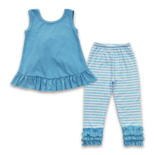 Load image into Gallery viewer, Blue bow backless top stripe leggings girls spring clothes