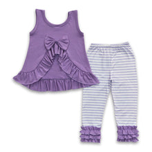 Load image into Gallery viewer, Lavender bow backless top stripe leggings girls spring clothes