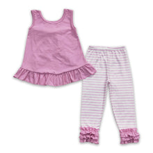 Load image into Gallery viewer, Pink bow backless top stripe leggings girls spring clothes