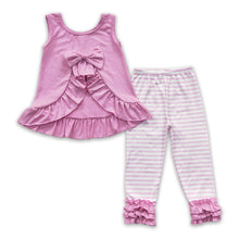 Load image into Gallery viewer, Pink bow backless top stripe leggings girls spring clothes