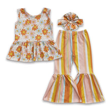 Load image into Gallery viewer, Floral sleeveless peplum stripe bell bottom pants baby girls outfits