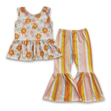 Load image into Gallery viewer, Floral sleeveless peplum stripe bell bottom pants baby girls outfits