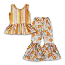 Load image into Gallery viewer, Stripe sleeveless peplum floral bell bottom pants baby girls outfits