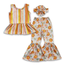 Load image into Gallery viewer, Stripe sleeveless peplum floral bell bottom pants baby girls outfits