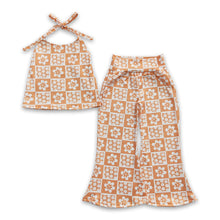 Load image into Gallery viewer, Orange floral top bell bottom pants girls clothing set