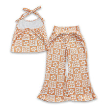Load image into Gallery viewer, Orange floral top bell bottom pants girls clothing set