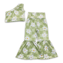 Load image into Gallery viewer, One shoulder top floral bell bottom pants ribbed girls clothes
