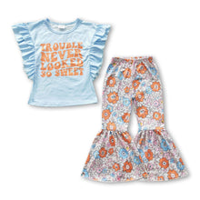 Load image into Gallery viewer, Trouble never looked so sweet shirt floral pants girls clothes