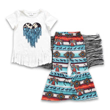 Load image into Gallery viewer, Cow turquoise heart shirt horse bird tassels pants girls clothing