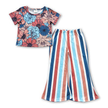 Load image into Gallery viewer, Short sleeves floral top stripe pants girls clothing set