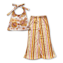 Load image into Gallery viewer, Flower halter top stripe pants kids girls clothing set