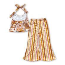 Load image into Gallery viewer, Flower halter top stripe pants kids girls clothing set