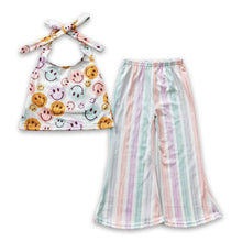 Load image into Gallery viewer, Smile halter top stripe pants kids girls clothing set
