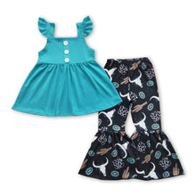 Load image into Gallery viewer, Turquoise tunic bull skull pants kids girls clothing