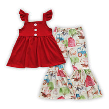 Load image into Gallery viewer, Red top farm bell bottom pants kids girls clothes