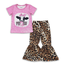 Load image into Gallery viewer, Pink moody heifer shirt leopard pants girls clothes