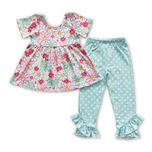 Load image into Gallery viewer, Flower tunic polka dots leggings girls clothing set