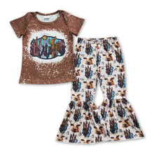 Load image into Gallery viewer, Brown bleached shirt cacuts cow turquoise girls clothes