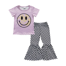 Load image into Gallery viewer, Pink smile shirt plaid pants girls clothing set