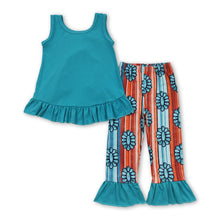 Load image into Gallery viewer, Backless bow ruffle top turquoise pants western girls clothes