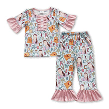 Load image into Gallery viewer, Letters short sleeves teacher baby girls pajamas