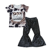 Load image into Gallery viewer, Bull skull cow leoaprd top black velvet pants girls clothes