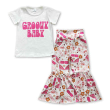 Load image into Gallery viewer, Groovy baby smile shirt floral camping pants girls outfits