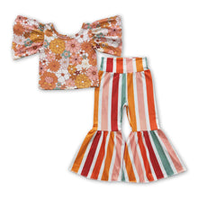 Load image into Gallery viewer, Floral top stripe bell bottom pants girls fall clothing