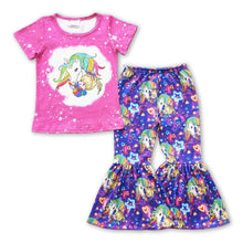 Load image into Gallery viewer, Colorful unicorn top pants girls clothing set