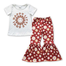 Load image into Gallery viewer, Happy little soul top floral bell bottom pants girls clothing set