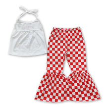 Load image into Gallery viewer, Flowers halter top plaid bell bottom pants girls outfits