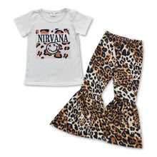 Load image into Gallery viewer, Smile leopard top bell bottom pants kids girls clothes