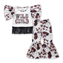 Load image into Gallery viewer, Wild child tassels cow print kids girls outfits