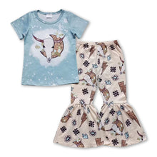 Load image into Gallery viewer, Bull skull moon cactus kids girls western outfits