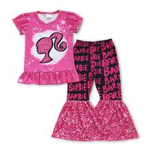 Load image into Gallery viewer, Hot pink bleached top bell bottom pants party girls clothes
