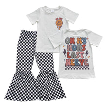 Load image into Gallery viewer, Kid life smile plaid bell bottom pants girls clothing set