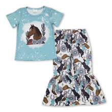 Load image into Gallery viewer, Horse cactus top bell bottom pants girls western clothes