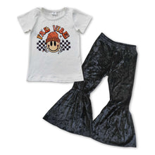 Load image into Gallery viewer, Fall vibes smile plaid shirt black velvet pants girls clothing