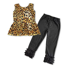Load image into Gallery viewer, Leopard sleeveless peplum black leggings girls clothes