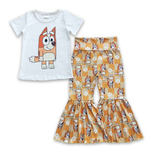 Load image into Gallery viewer, Short sleeves yellow dog floral plaid girls outfits