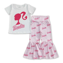 Load image into Gallery viewer, White shirt pink plaid party girls clothing set