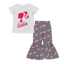 Load image into Gallery viewer, White shirt black plaid party girls clothing set