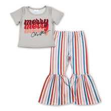 Load image into Gallery viewer, Merry Christmas top stripe bell bottom pants girls clothing