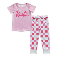 Load image into Gallery viewer, Pink short sleeves top palid pants party girls outfits