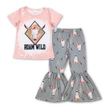Load image into Gallery viewer, Wild bull skull top pants girls western clothes