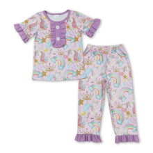 Load image into Gallery viewer, Lavender unicorn rainbow kids girls pajamas