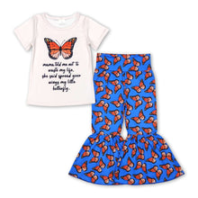 Load image into Gallery viewer, Short sleeves butterfly top pants kids girls clothing set