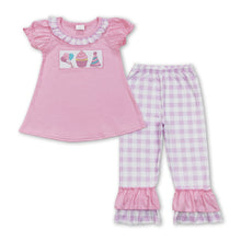 Load image into Gallery viewer, Pink balloon cake tunic plaid pants happy birthday girls clothes