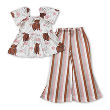 Load image into Gallery viewer, Highland cow floral top stripe pants girls clothing